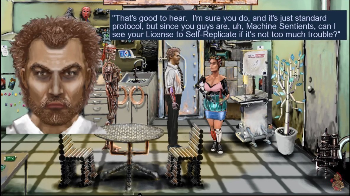 SilvrSpookGames's tweet image. TFW your cyberkid could be confiscated cause CPS sus out your License to Self-Replicate came from an 'uncertified' Planned Robo-Parenthood clinic. Neofeud: store.steampowered.com/app/673850/Neo… #cyberpunk #scifi #indiegamedeveloper #adventuregame #visualnovel #SteamDeck #indiedev