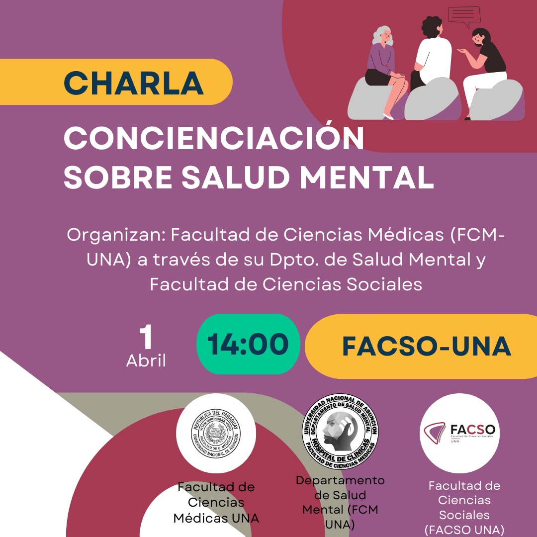 FacsoUna's tweet photo. ¡𝐇𝐚𝐛𝐥𝐞𝐦𝐨𝐬 𝐝𝐞 𝐬𝐚𝐥𝐮𝐝 𝐦𝐞𝐧𝐭𝐚𝐥! 🙌

🟣 Te invitamos a la charla "Concienciación sobre Salud Mental", un espacio para reflexionar y compartir herramientas para el bienestar emocional. 🌿

📆 Martes 1 de abril
⏰ 14:00 h
📍 Aula Magna B – FACSO-UNA

#FACSOUNA https://t.co/c7Gj4Zd1nA