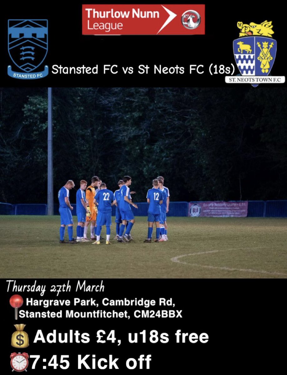 Our final game of the season!!! Get down to Hargrave Park one last time to cheer on the boys who are hoping to finish strongly. #stanstedfc_u18s #stanstedfc #airportarmy🔵✈️