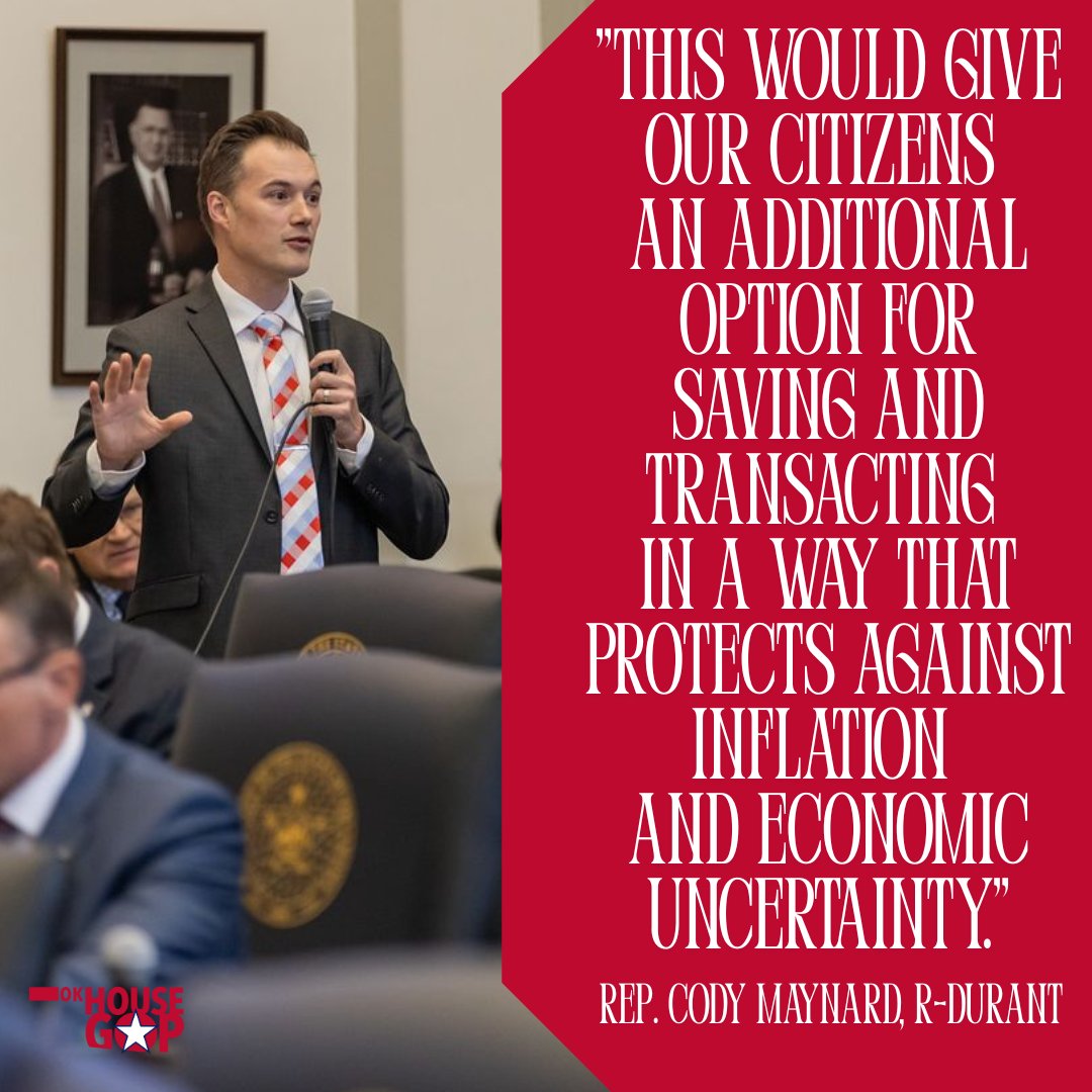 Rep. Cody Maynard on Monday passed a bill in the House that would allow the establishment of transactional gold and silver depository in Oklahoma.

Read More: okhouse.gov/posts/news-202… #okleg