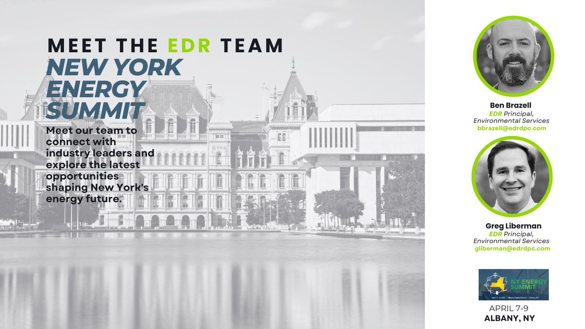 Come meet EDR Environmental Leaders Ben Brazell and Greg Liberman at the New York Energy Summit and discuss the future of New York’s energy landscape, our latest trends in sustainability, and opportunities for growth in clean energy. #ABetterEnvironment