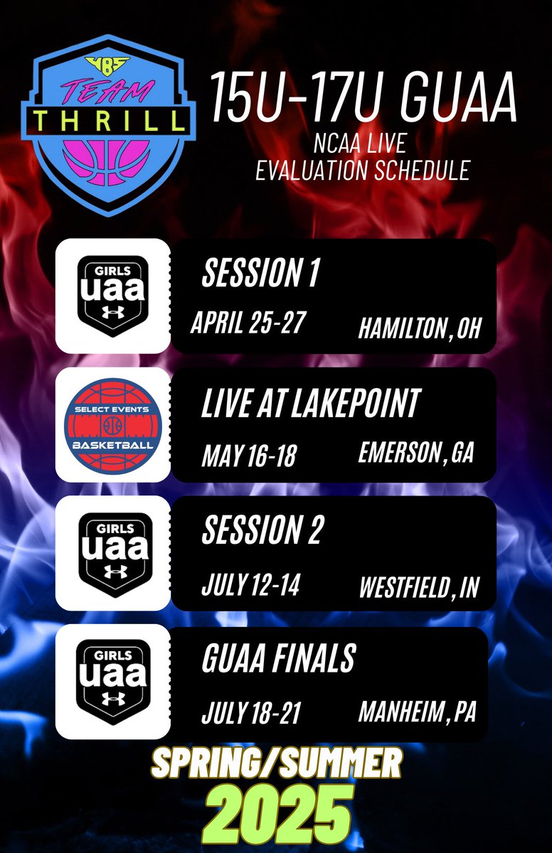 Coaches: Here's our NCAA live eval schedule for our GUAA teams