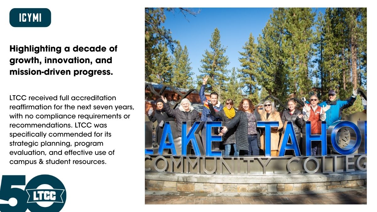 "This reaffirmation highlights LTCC's commitment to quality and continuous improvement. It's a testament to the thoughtful work of the entire LTCC team and their focus on serving students and the South Lake Tahoe community." -<a href="/jeffdefranco/">Jeff DeFranco</a> 

Read more ltcc.edu/accreditation ⭐