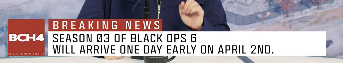 🚨 سيتم إطلاق الموسم الثالث من لعبة بلاك اوبس ٦  في الثاني من أبريل قبل يوم واحد من الموعد المحدد

• ستكون لعبة Warzone غير متصلة بالإنترنت لمدة ٢٤ ساعة بداية من ٢ أبريل وستعود للعمل مرة أخرى في ٣ أبريل 

• خلال فترة توقف Warzone أي شخص يفتح قائمة وارزون سيحصل على سلاح Kilo