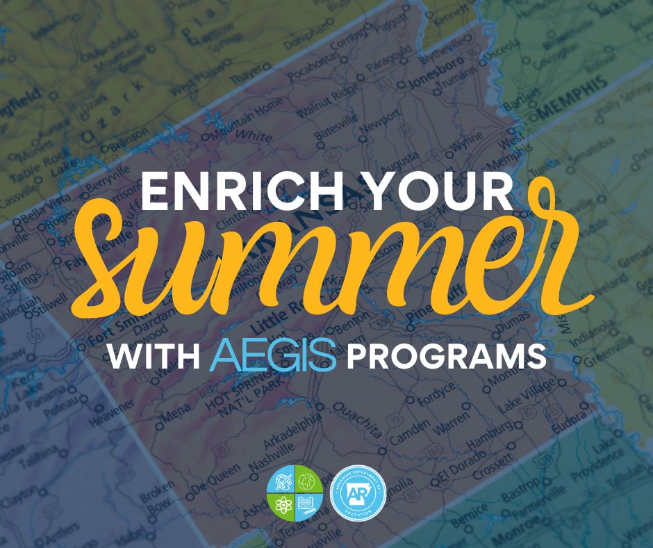 ArkansasEd's tweet photo. Apply to attend an AEGIS program! These 13 grant-funded academic enrichment programs will take place around Arkansas this summer. Find details for each program and links to apply on our website: https://t.co/L1MAwxGErV. Note upcoming deadlines! https://t.co/0HFJDSldEa