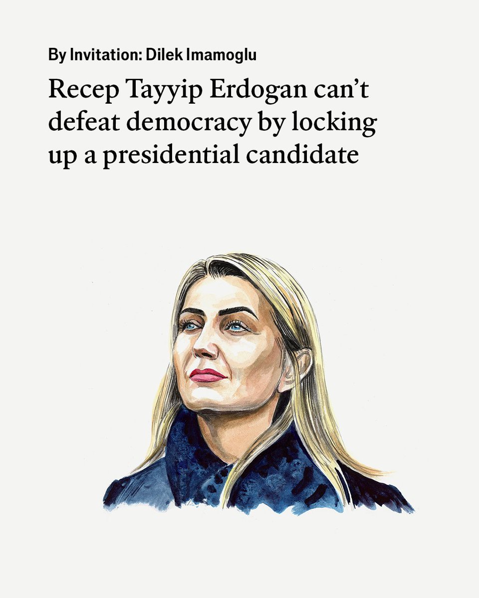 The road ahead for Turkey is difficult, writes Ekrem Imamoglu’s wife in a guest essay. “However, those who believe that imprisoning individuals will silence ideas are mistaken” 

econ.st/41U7xVW Illustration: Dan Williams