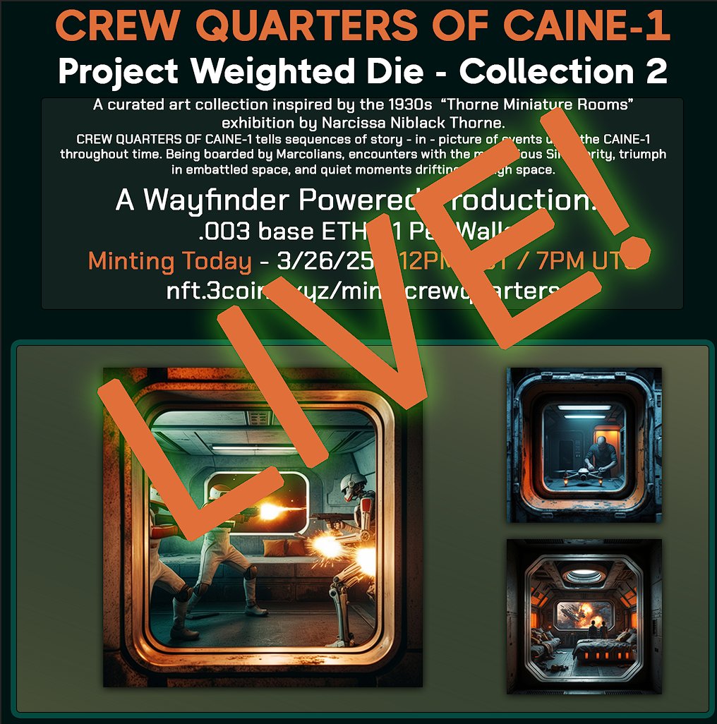 Arithmos0x's tweet image. MINT HERE: nft.3coins.xyz/mint-crewquart…
.003 base ETH - 1 Per Wallet.
Like, Comment, and RT for chance to win one of the first 6 minted!
RT and Share your CREW QUARTERS OF CAINE-1!