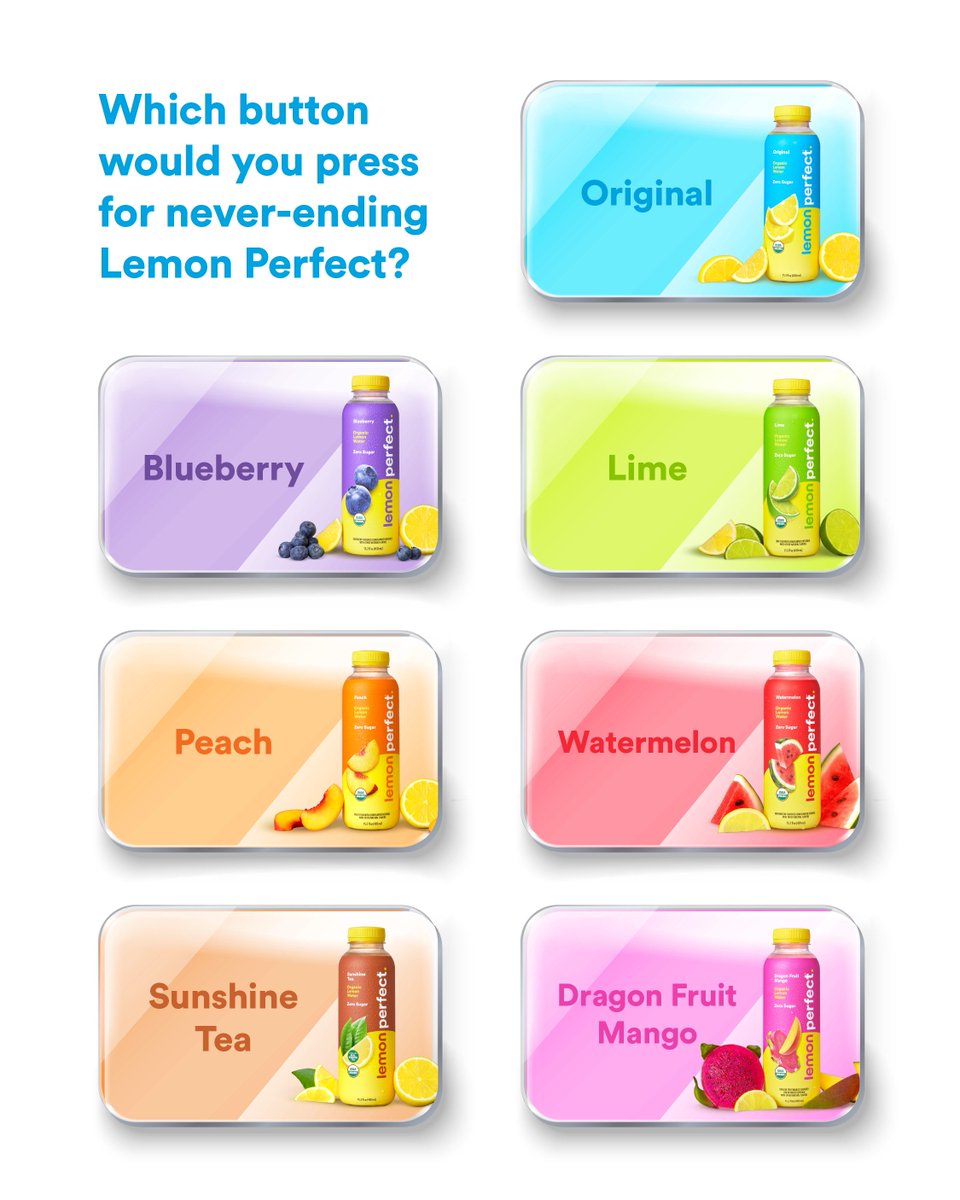 lemonperfect's tweet image. Choices, choices 🤔 Which of our 7 flavors would you take a lifetime supply of?