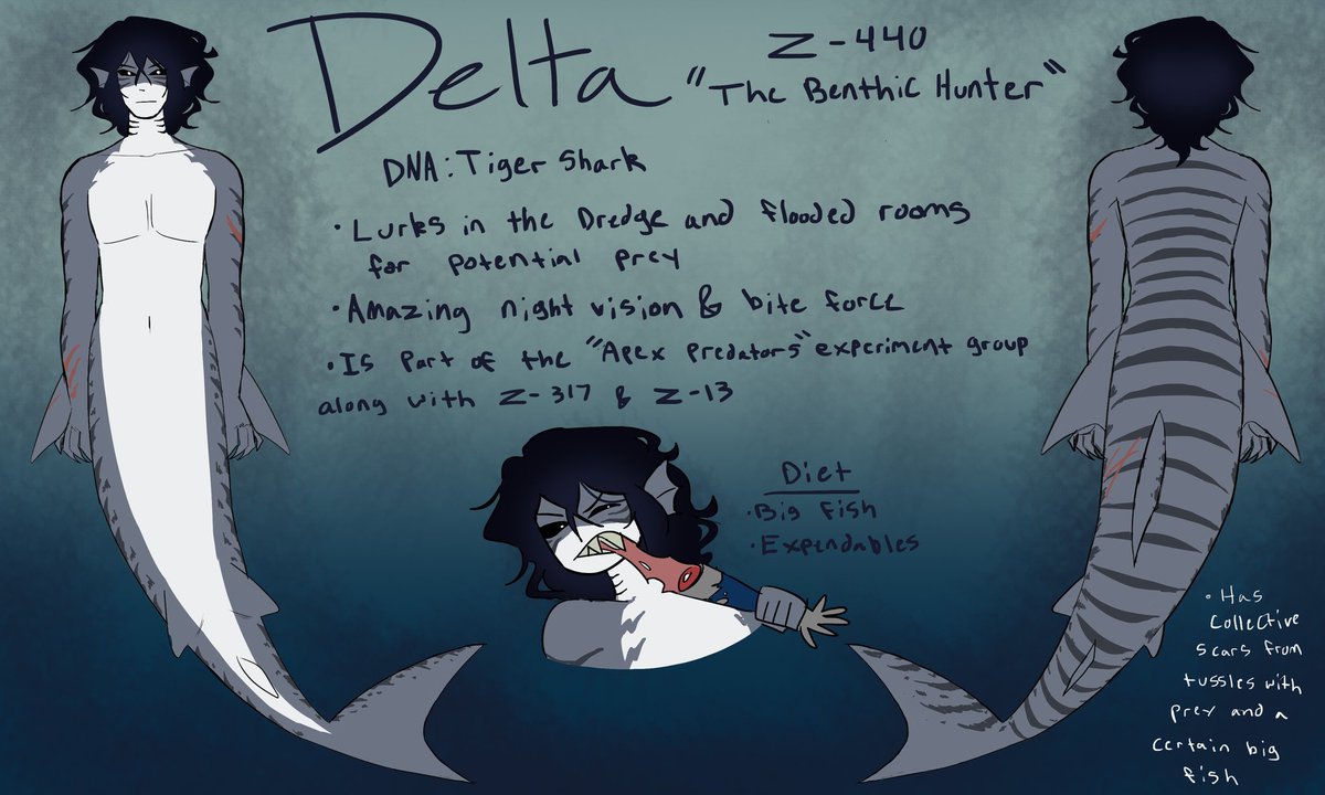goomigart's tweet image. Official ref for “The Benthic Hunter” Delta 🦈
Feel free to ask questions about him if you have any!!
#PressureOC #pressureroblox