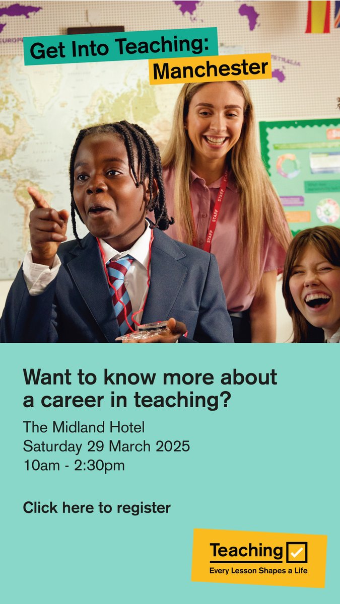 Are you interested in training to teach? Join us in Manchester this Saturday to find out everything you need to know. We are looking forward to meeting you! #TeachAndThriveNorthWest
