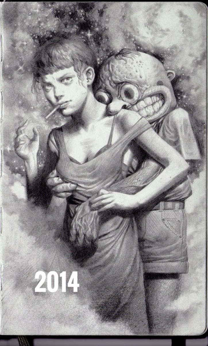 MilesJohnston's tweet photo. My favourite drawing I made from every year since 2013. 

These start when I was 20, last year of art school https://t.co/xEBE7veqlz