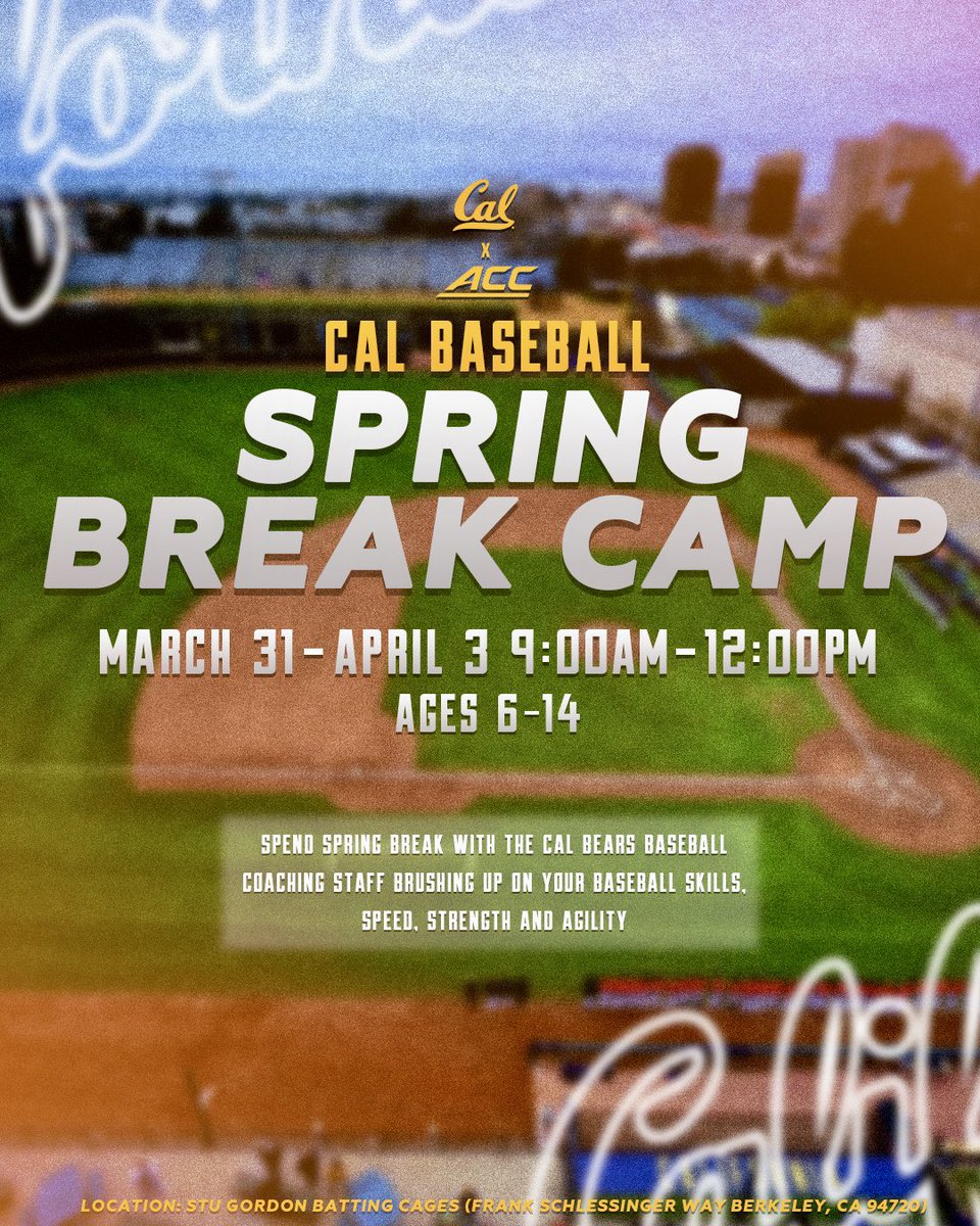 Swing into spring with Cal Baseball! ⚾️🌞 Join us for our Spring Break Baseball Camp and train with the best. Don’t miss this chance to level up your game! Register now: calsportscamps.com/baseball/camps… 

#GoBears #CalBaseball