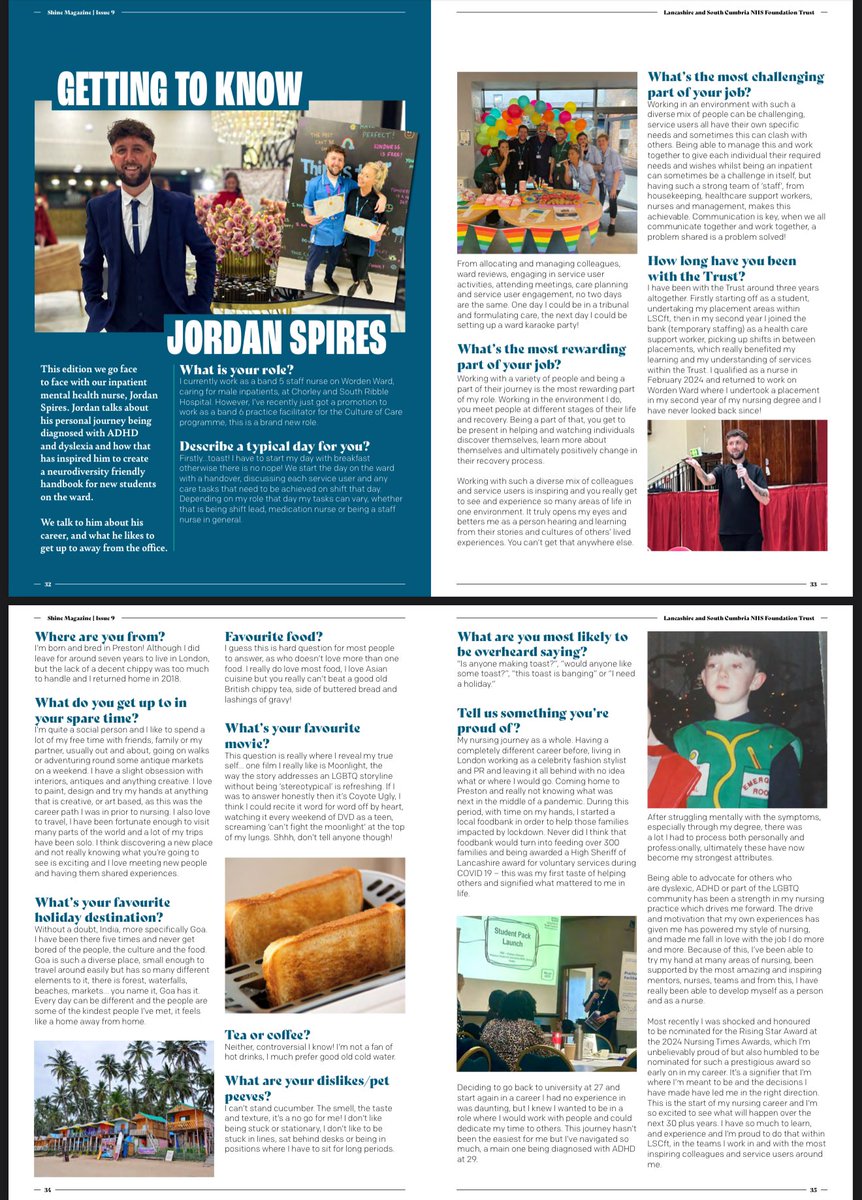RMN- NurseJordan (@nurse_jord) on Twitter photo Really proud to be asked to feature in this addition of Shine Magazine, talking about neurodiversity, dyslexia and my nursing journey ..
Very grateful, very happy and very lucky to work in such an incredible trust with incredible people 💙 <a href="/WeAreLSCFT/">Lancashire & South Cumbria NHS Foundation Trust</a> Really proud to be asked to feature in this addition of Shine Magazine, talking about neurodiversity, dyslexia and my nursing journey ..
Very grateful, very happy and very lucky to work in such an incredible trust with incredible people 💙 <a href="/WeAreLSCFT/">Lancashire & South Cumbria NHS Foundation Trust</a>