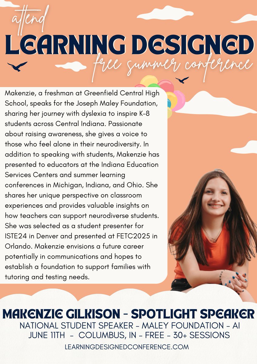 Learning DesignED conference spotlights - Makenzie G! You won't want to miss this wonderful student speaker sharing her story about dyslexia, accessibility, and using Ai in the classroom. She's a rockstar! Register learningdesignedconference.com
