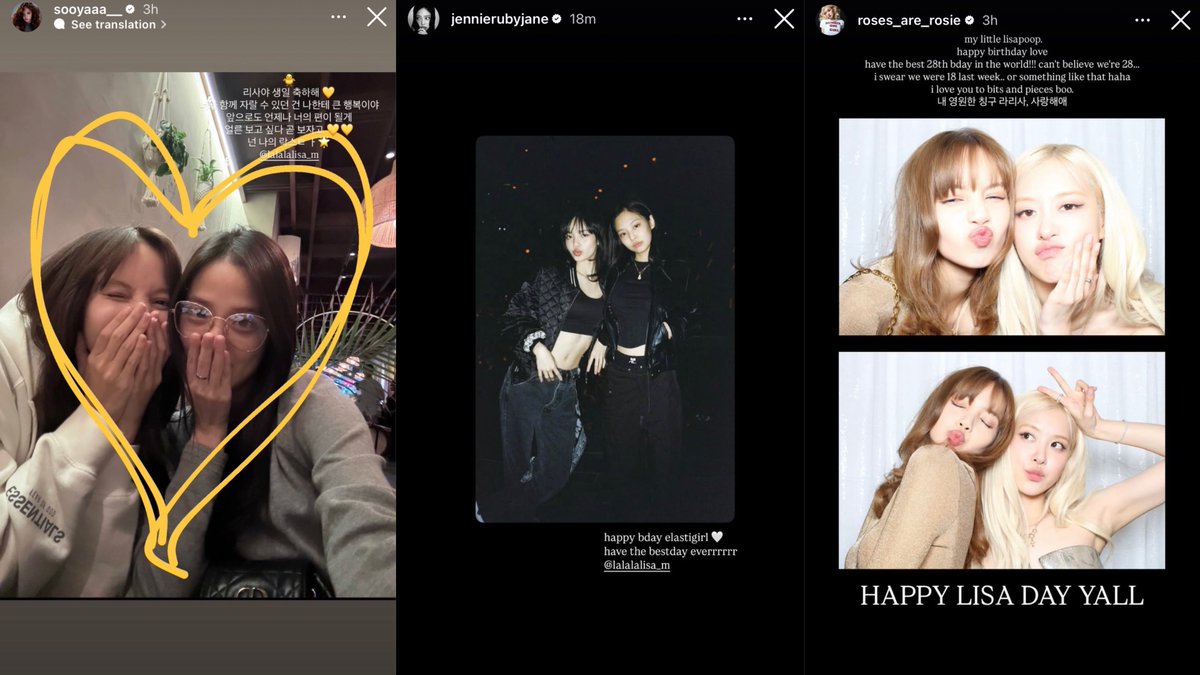 BBU_BLACKPINK's tweet photo. #BLACKPINK’s #JISOO, #JENNIE &amp; #ROSÉ birthday greetings for #LISA

OUR ICON LISA DAY 
#28toForeverWithLALISA https://t.co/HTIEgJXS93