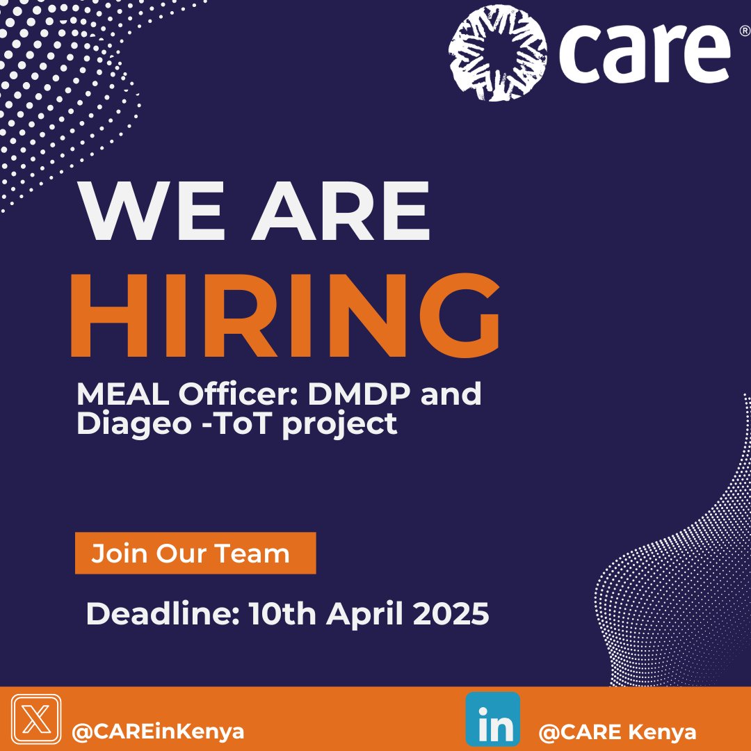 Join our team!
CARE Kenya is seeking a skilled MEAL Officer to help us drive impact through data, learning, and accountability.
Job details: drive.google.com/file/d/1TCW7SX…
Apply through: care-recruitment.stl-horizon.com/frontend/web/i…
#IkoKaziKE #Jobs