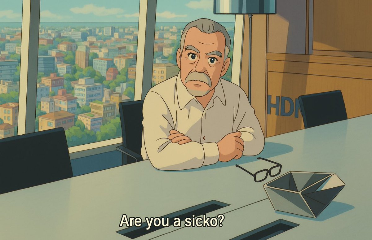 TrungTPhan's tweet image. Hayao Miyazaki after seeing the 86th meme template turned into a Studio Ghibli image