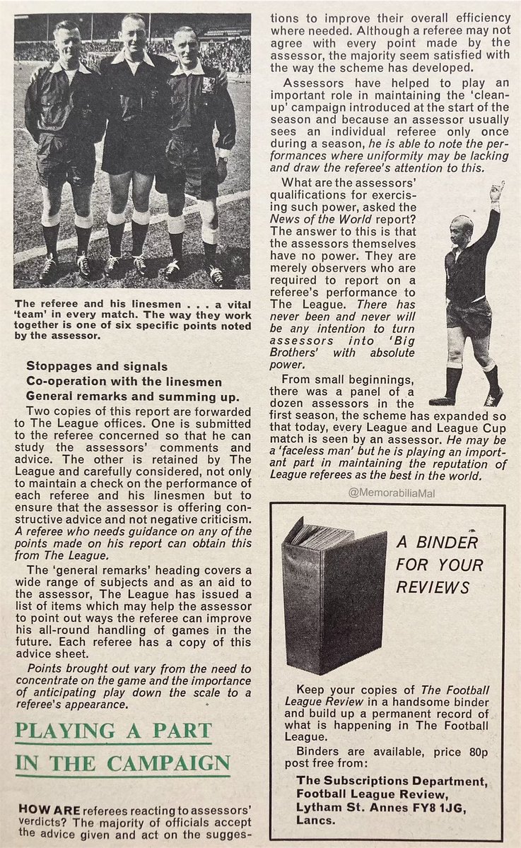 Referee Assessors article taken from Football League Review 1971/2.