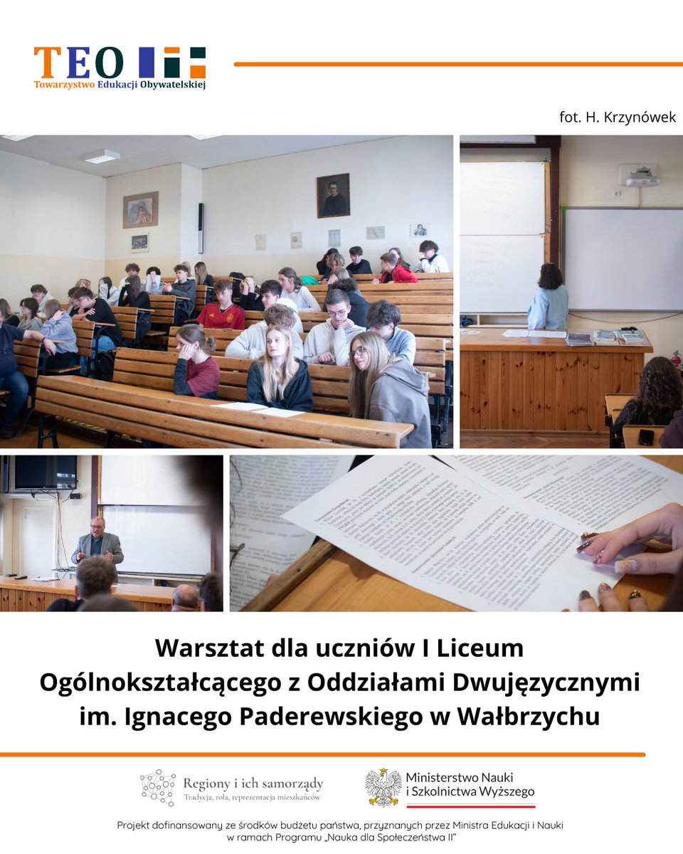 Marzena Cichosz i Dariusz Skrzypiński przeprowadzili dzisiaj warsztat dotyczący wyborów do samorządu województwa dla uczniów II i III klasy I Liceum Ogólnokształcącego z Oddziałami Dwujęzycznymi im. Ignacego Paderewskiego w Wałbrzychu. 🎲🧩🎯