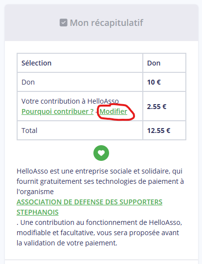 AD2Sasso's tweet photo. PS : Lorsque vous faites un don, la plateforme met automatiquement une contribution pour elle-même en plus. En cliquant sur modifier, vous pouvez retirer cette contribution facultative. https://t.co/AwPNZijFUm