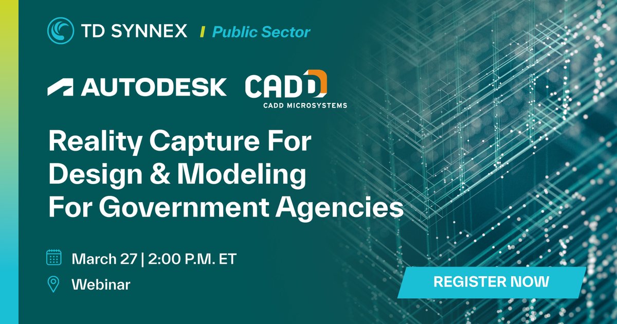 TD_SYNNEX_PS's tweet image. Register for the Reality Capture for Design and Modeling for Government Agencies Webinar. @autodesk and @CADD will cover key capabilities such as support for versatile industry formats, seamless visualization and segmented #meshgeneration. bit.ly/4iHBL5V