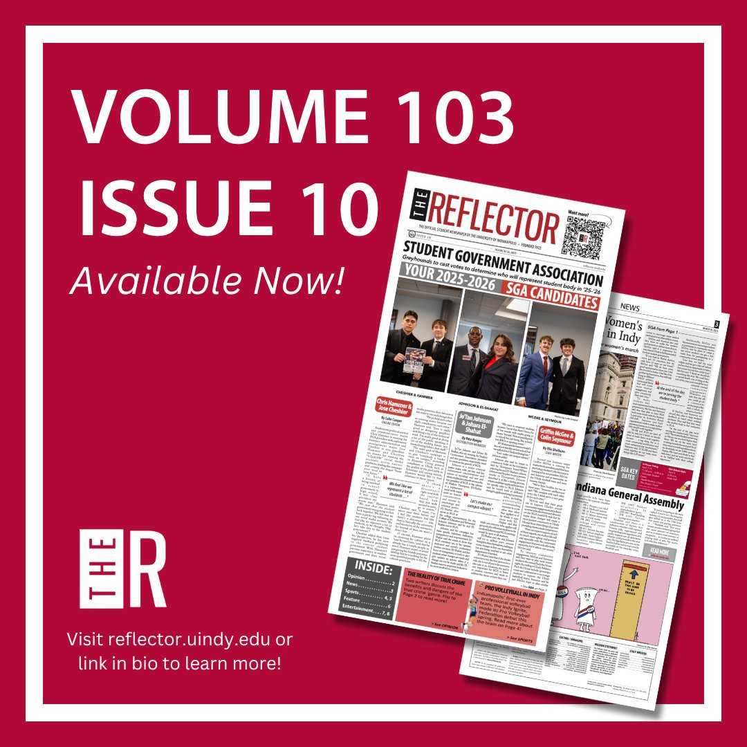 Learn about UIndy’s upcoming student government election, bills in the Indiana General Assembly, Comic Con and more in the latest issue of “The Reflector.” Available in print or online at reflector.uindy.edu.
#UIndy #IndianaGeneralAssembly #ComicCon