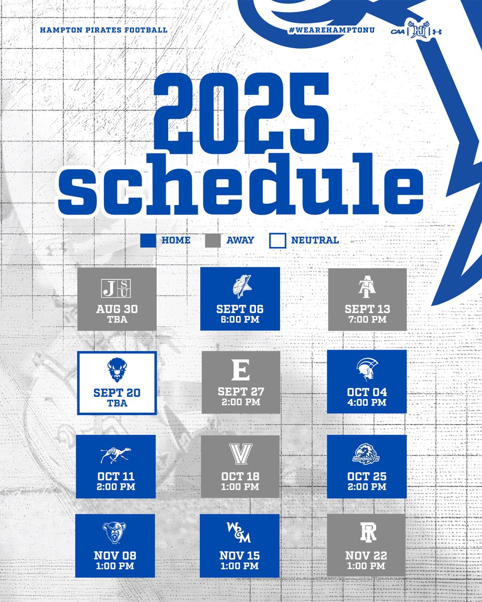 Mark your calendars! Game times for our 2025 season are officially HERE! 📆

#WeAreHamptonU #RYFP #TheRealHU