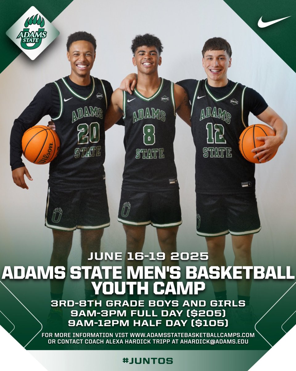 JOIN US FOR YOUTH CAMP THIS SUMMER!

✅ Work on your game 🏀
✅ Have fun with our staff and players ⛹️‍♂️
✅ Be a part of the GRIZZ GANG 🐻

Click the link below to register now! 

adamsstatebasketballcamps.com

#JUNTOS