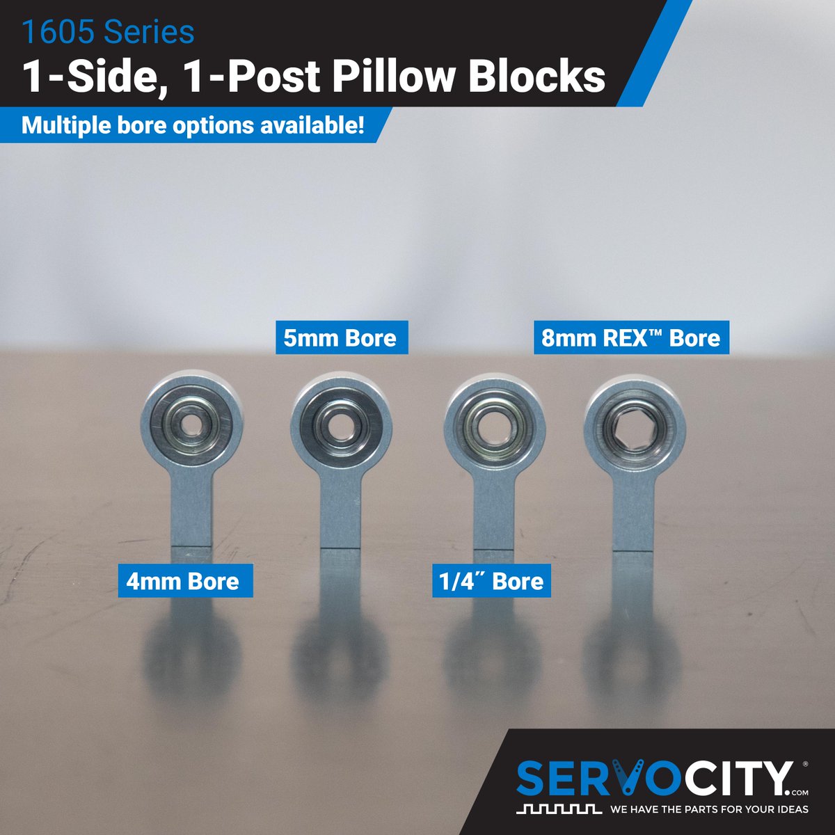 Check out our new lineup of 1-Side, 1-Post Pillow Blocks! Their sophisticated "monocle" design belies an elegant ability to be installed anywhere you can secure them via a threaded M4 hole.
servocity.com/gobilda-pillow…