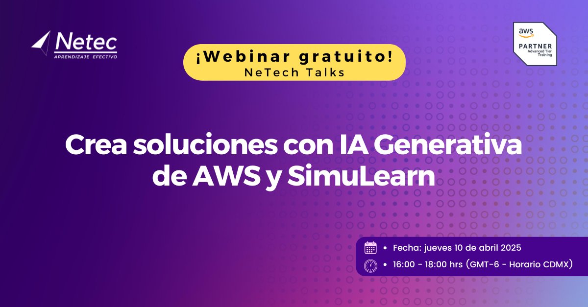 netec's tweet image. Te invitamos a ti y a tu equipo a nuestro próximo webinar sin costo: ¨Crea soluciones con IA Generativa de AWS y SimuLearn¨💻Regístrense y conozcan los beneficios y habilidades que podrás desarrollar al tomar SimuLearn.👉 bit.ly/4bDbqmC
#NeTechTalks #AWS #SimuLearn