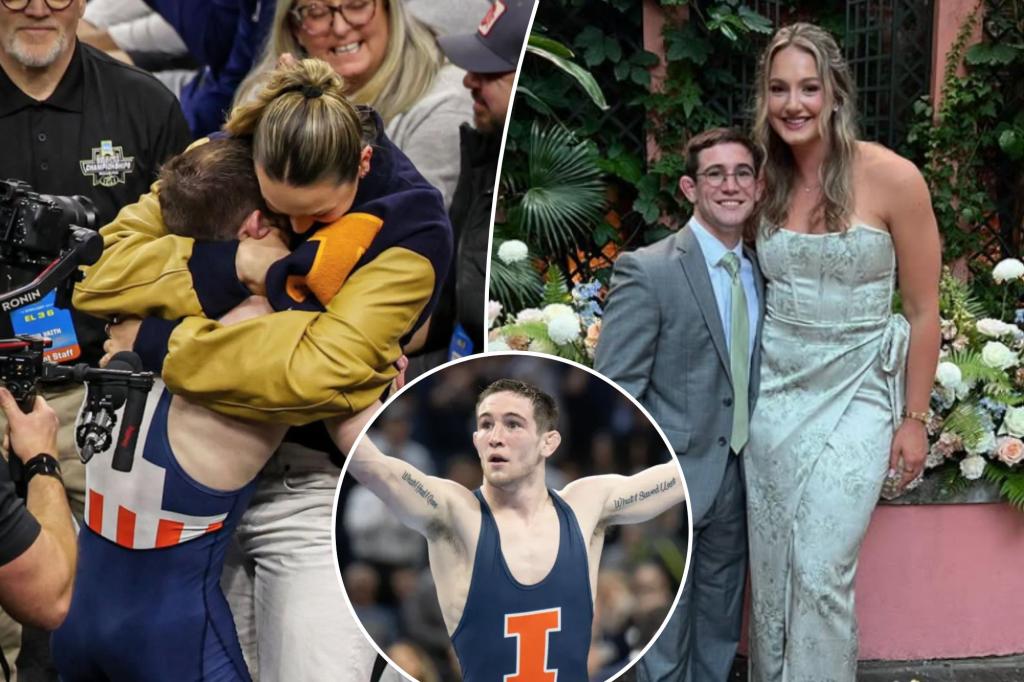 Illinois’ 5-foot-5 wrestling star celebrates NCAA title by embracing towering girlfriend trib.al/mfWOpdL