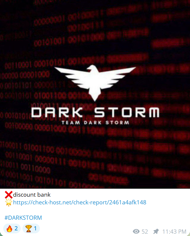 FalconFeedsio's tweet photo. 🚨DDoS Alert🚨

Dark Storm Team claims to have targeted the website of Discount Bank.

NB: The site is up and active now. https://t.co/ISvxbWC09f