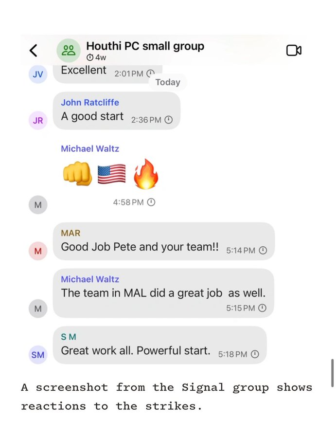 wa4voter's tweet image. Texting war plans to a civilian.  
What are they, drunk?!  
The incompetence of these dipsticks is unbelievable. 
#SignalChatGroup #incompetente #FUBAR