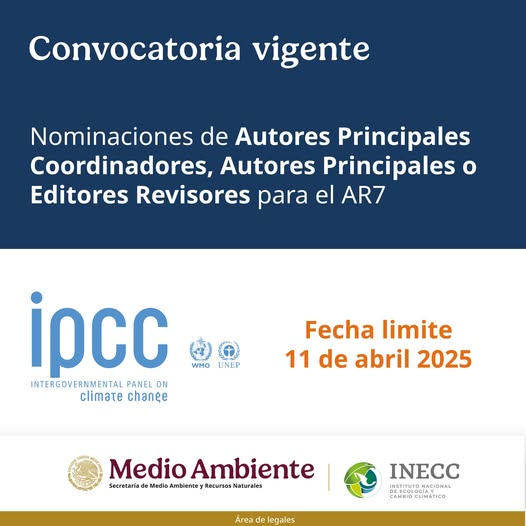 📢El #INECC invita a participar la comunidad de expertas/os mexicanas/os en la #Convocatoria "Nominaciones de Autores Principales Coordinadores, Autores Principales o Editores Revisores para el #AR7"
🗓️Fecha límite: 11 de abril
Más información, ingresa a:👉bit.ly/4kLsTxv