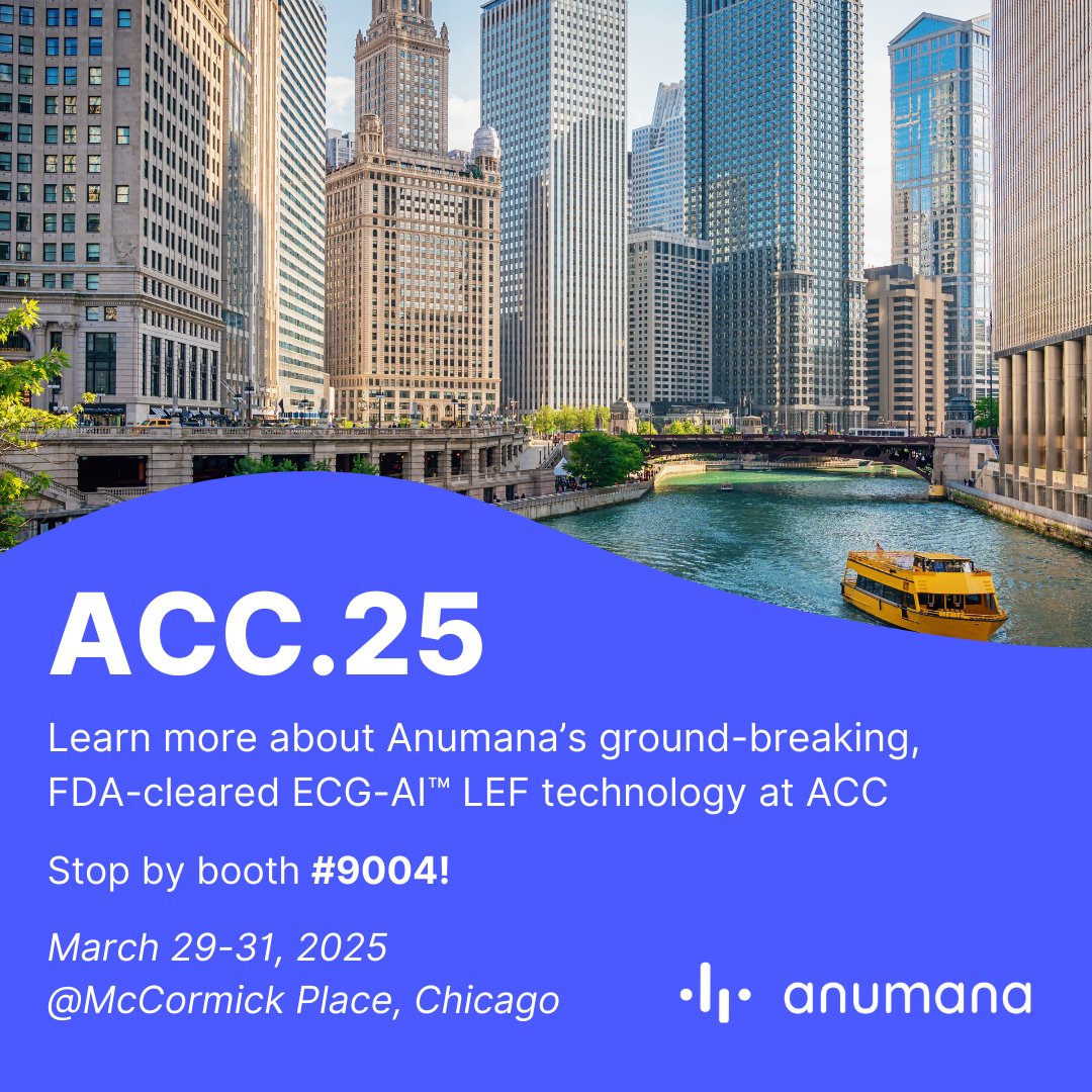 Attending #ACC25? Don’t miss this

🚀 ECG-AI™ LEF detects low ejection fraction, a key early sign of heart failure, using routine 12-lead ECGs.

📍 Booth #9004 – Product demos &amp; workflow discussions. 
🔗 Schedule a meeting: anumana.ai/events/Zsd6iBM… 
#cardiotwitter