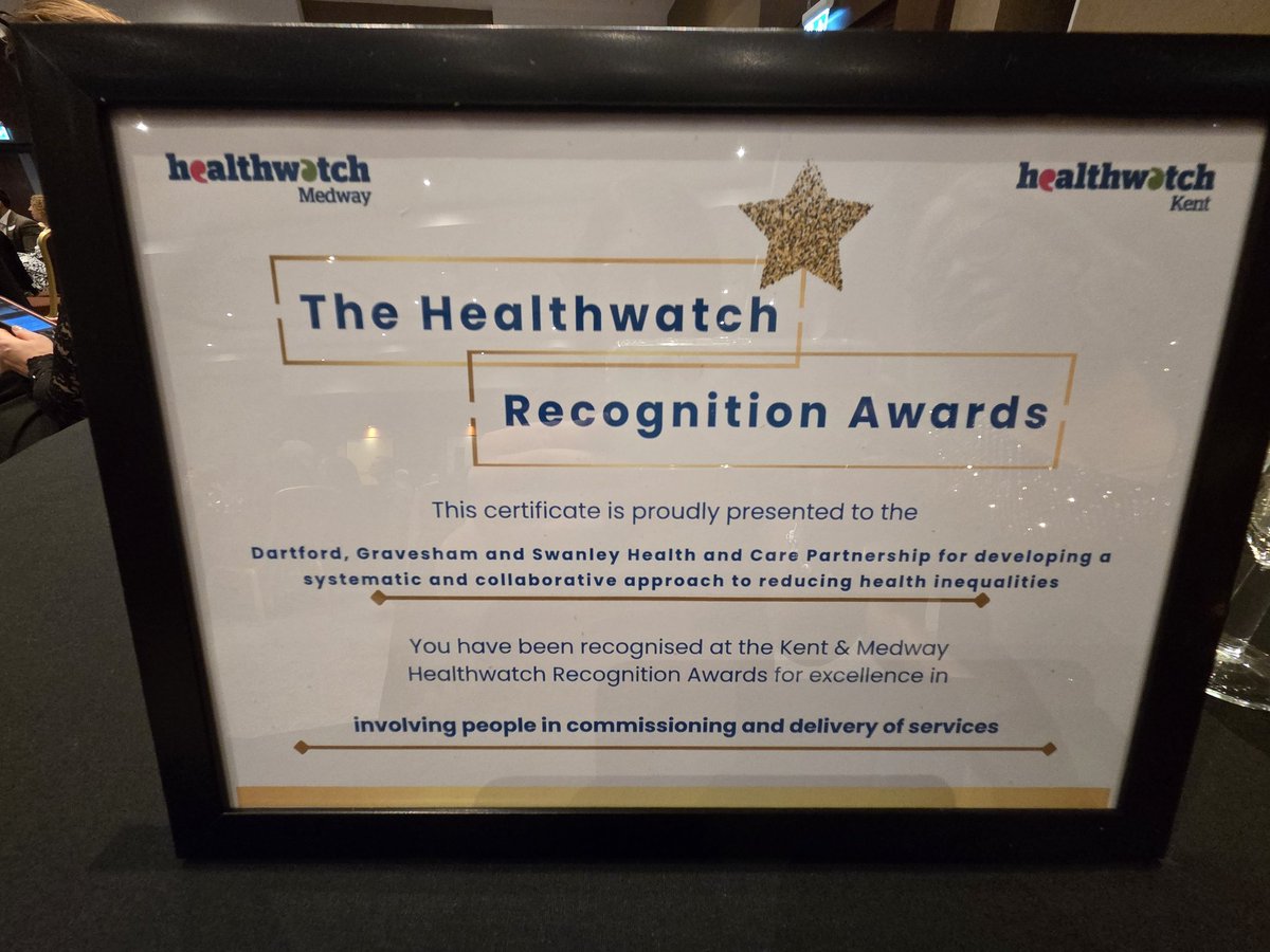Better Together Community Hub (@hub_together) on Twitter photo Really proud to recieve recognition at the Health Watch Awards 2025 Working in partnership with the Dartford, Gravesham & Swanley Health Care Partnership, where we delivered 8 projects across Northern parishes in Sevenoaks District
#healthwatchawards2025
<a href="/SDC_newsdesk/">Sevenoaks District Council</a> Really proud to recieve recognition at the Health Watch Awards 2025 Working in partnership with the Dartford, Gravesham & Swanley Health Care Partnership, where we delivered 8 projects across Northern parishes in Sevenoaks District
#healthwatchawards2025
<a href="/SDC_newsdesk/">Sevenoaks District Council</a>