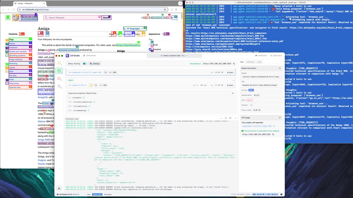 atariorbit's tweet image. Is Manus over capacity and not working on your ideas? #OpenManus is now running great locally. @StudioLm hosting the models on a 64GB MacMini and python with openmanus -- and I get all my work done locally.
#localAI