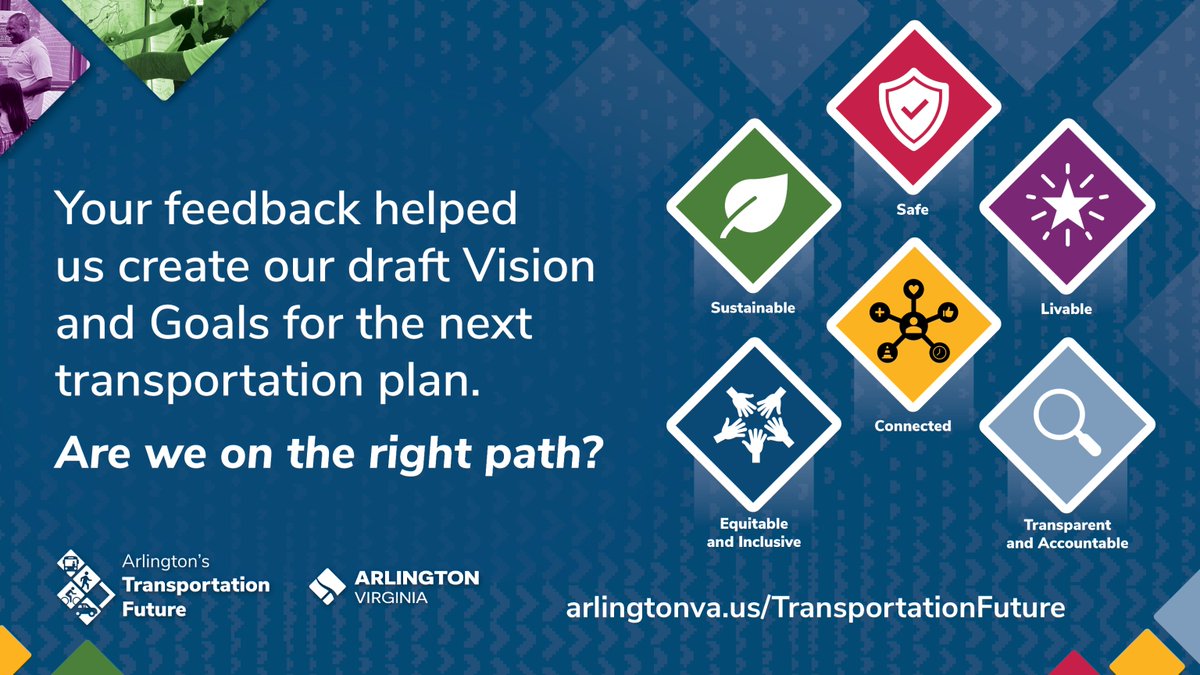 ⏰ONE MORE DAY to SHAPE <a href="/ArlingtonVA/">Arlington County</a>'s TRANSPORTATION FUTURE!🔮
🚸Are we on the right track/sidewalk/bike lane/trail? 
ow.ly/lS7n50Vg28u
💻Share your #multimodal ideas online by THURSDAY, MARCH 27!
ow.ly/29VS50Vg28r
<a href="/ArlingtonDES/">Arlington Department of Environmental Services</a> <a href="/APSVirginia/">Arlington Public Schools</a> <a href="/CarFreeDiet/">Car-Free Diet</a> #VisionZero