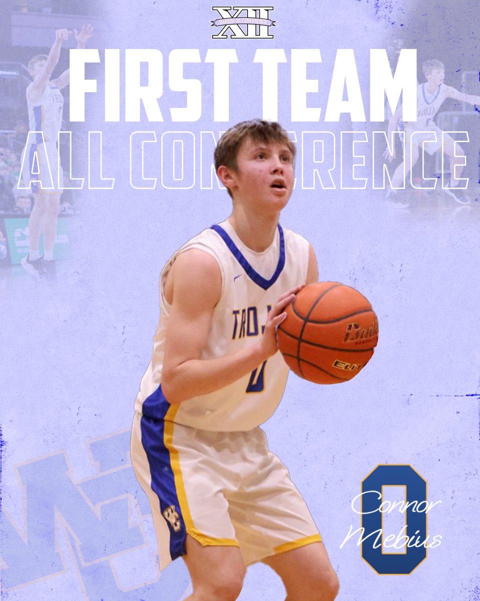 Congratulations to Sophomore Connor Mebius on being named Dak 12 First Team All-Conference! In 9 conference games, Connor averaged 18.4 Points, 4.13 Rebounds, &amp; 4.75 Assists Per Game. Congratulations Connor!!! 💪🏼 

#thetrojanway #trojanbasketball #TrojanNation
