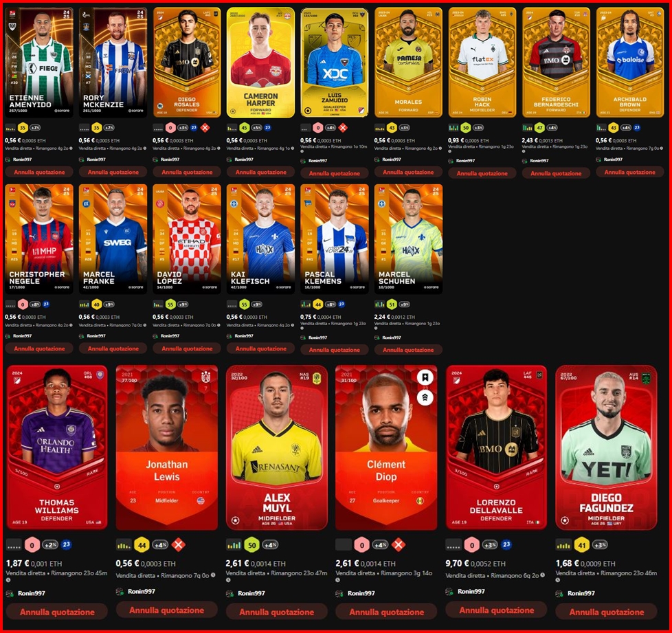 💵NEW CARDS FOR SALE💵 ​-💎​ONLY ETH💎
🌐ID Sorare: Ronin997
❗️For some cards on sale at 0,56€ I also accept lower offers in line with current market prices❗️

<a href="/Sorare/">Sorare</a> #Sorare #sorareplayers #soraremarket #sorareforsale #soraregiveaway #MLS