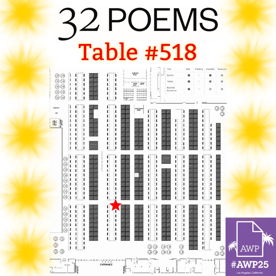 😎 Find us in sunny LA at #AWP25 bookfair table 518 for your <a href="/32poems/">32poems</a> fix! 😎