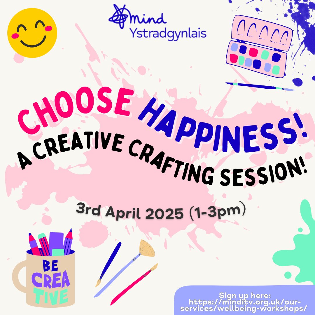 ✨🎨CHOOSE HAPPINESS✨🎨

Happiness is a choice-let’s create it together!🌈
Join us for a fun, relaxing craft session designed to spark joy &amp; boost well-being. No experience needed!

🎟Sign up: minditv.org.uk/our-services/w…