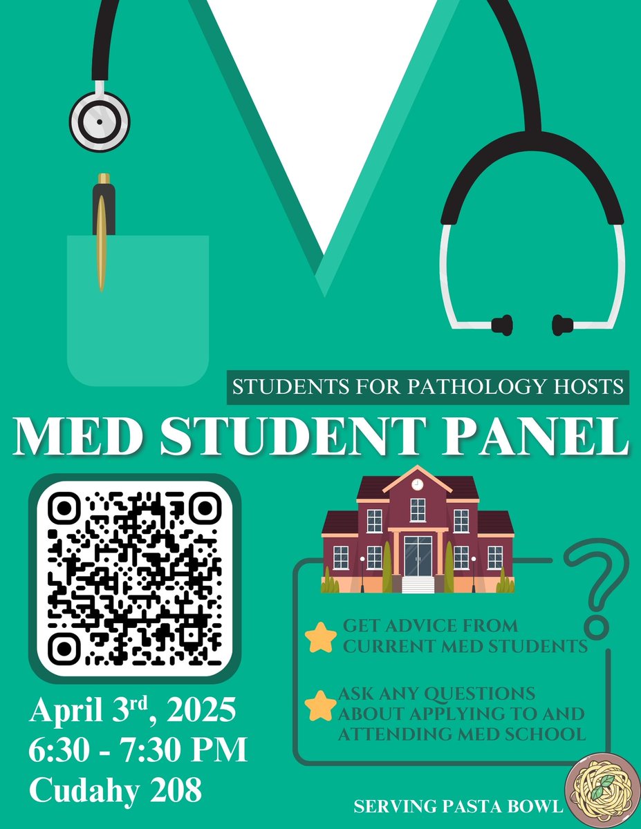 Luc4Pathology's tweet photo. Our next event is a panel of medical students who are here to answer any concerns one might have about the medical school application process, as well as what it takes to become a doctor. Come and join us to ease any concerns! We will also be serving The Pasta Bowl. https://t.co/t62CPWuNAh