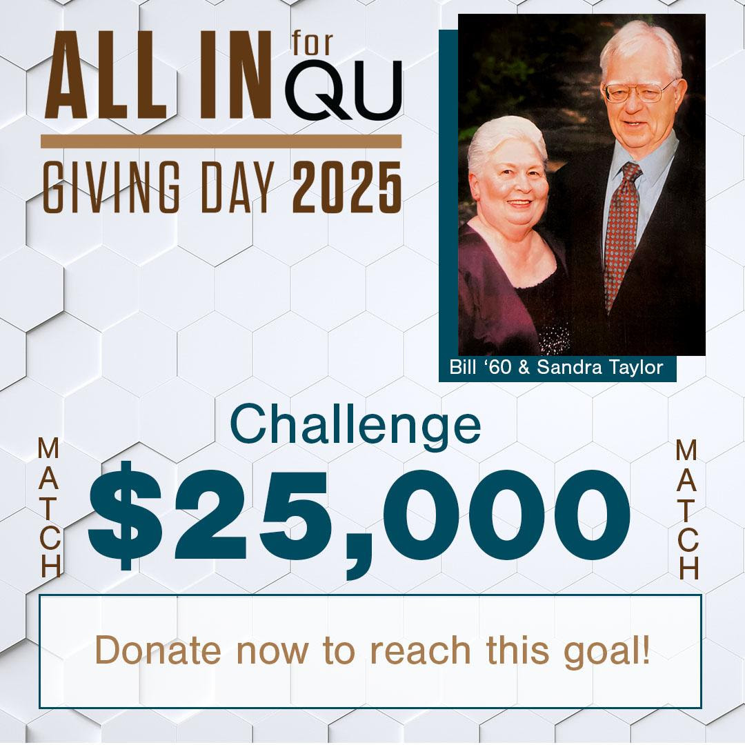 QUAlumni (@alumni_qu) on Twitter photo Bill ‘60 and Sandra Taylor are generously offering a matching donation today of $25,000!
Ways to Donate:
quincy.edu/allin
Venmo - <a href="/VictorHawk/">HAWK VICTOR OLIVERA</a> "1410"
Cash App - $QuincyUniversity
Office of Advancement - 217-288-5226
#QuincyUniversity #AllInforQU Bill ‘60 and Sandra Taylor are generously offering a matching donation today of $25,000!
Ways to Donate:
quincy.edu/allin
Venmo - <a href="/VictorHawk/">HAWK VICTOR OLIVERA</a> "1410"
Cash App - $QuincyUniversity
Office of Advancement - 217-288-5226
#QuincyUniversity #AllInforQU