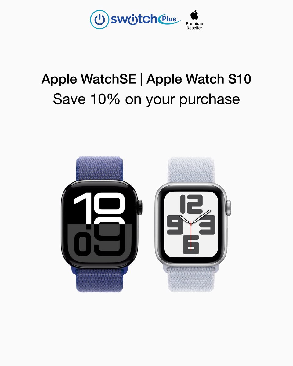 switchpluseg's tweet photo. Get 10% OFF on Apple Watch Series 10 &amp; Apple Watch SE
Offer valid until March 31st, 2025
Shop now: https://t.co/13xxolqjix
Find your nearest store: https://t.co/CyB8rocPpd
For more info, call 16169
Terms &amp; conditions apply.
 Tax Registration Number: 545 816 254 https://t.co/M4vaMy21gD