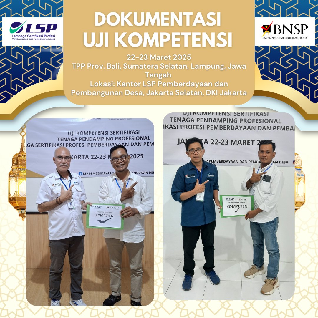 LSPP2D's tweet image. Dokumentasi dari para peserta TPP Prov. Bali, Sumatera Selatan, Lampung, Jawa Tengah dengan semangat kompeten telah berjalan dengan harmoni dan lancar. Bertempat di TUK Kantor LSP Pemberdayaan dan Pembangunan Desa, Jakarta Selatan, DKI Jakarta

Salam &quot;Kompeten&quot;. ✅✅