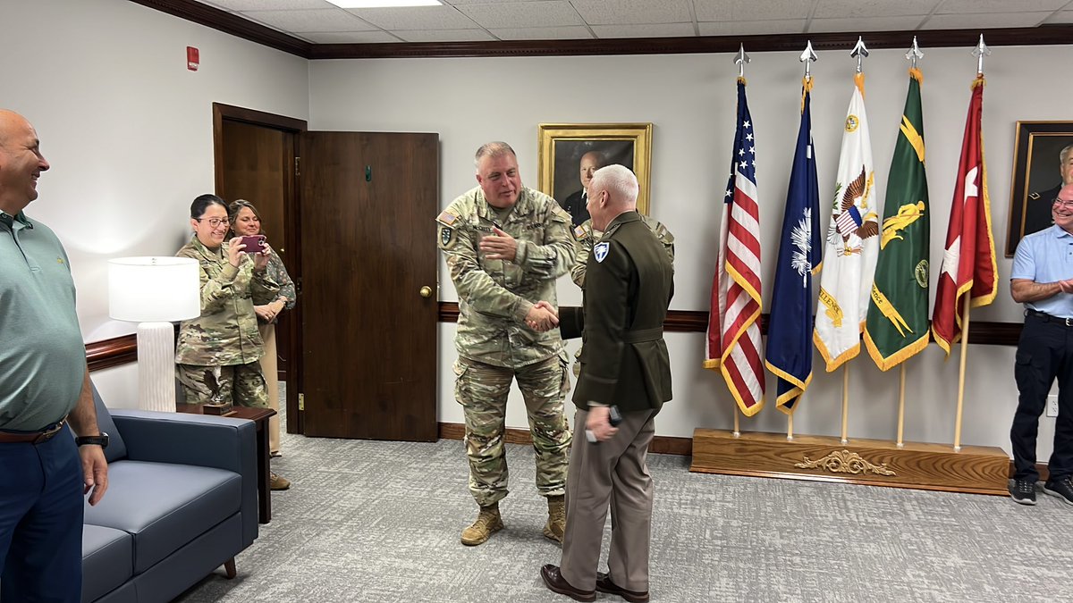 Phil_Hamby's tweet photo. A big day for our organization - BG Rob Stilwell was officially confirmed as the new Adjutant General for South Carolina! Appointed by Governor McMaster, he takes on the role of the state’s top military officer. 🇺🇸🌴 https://t.co/xjim3TDZcc