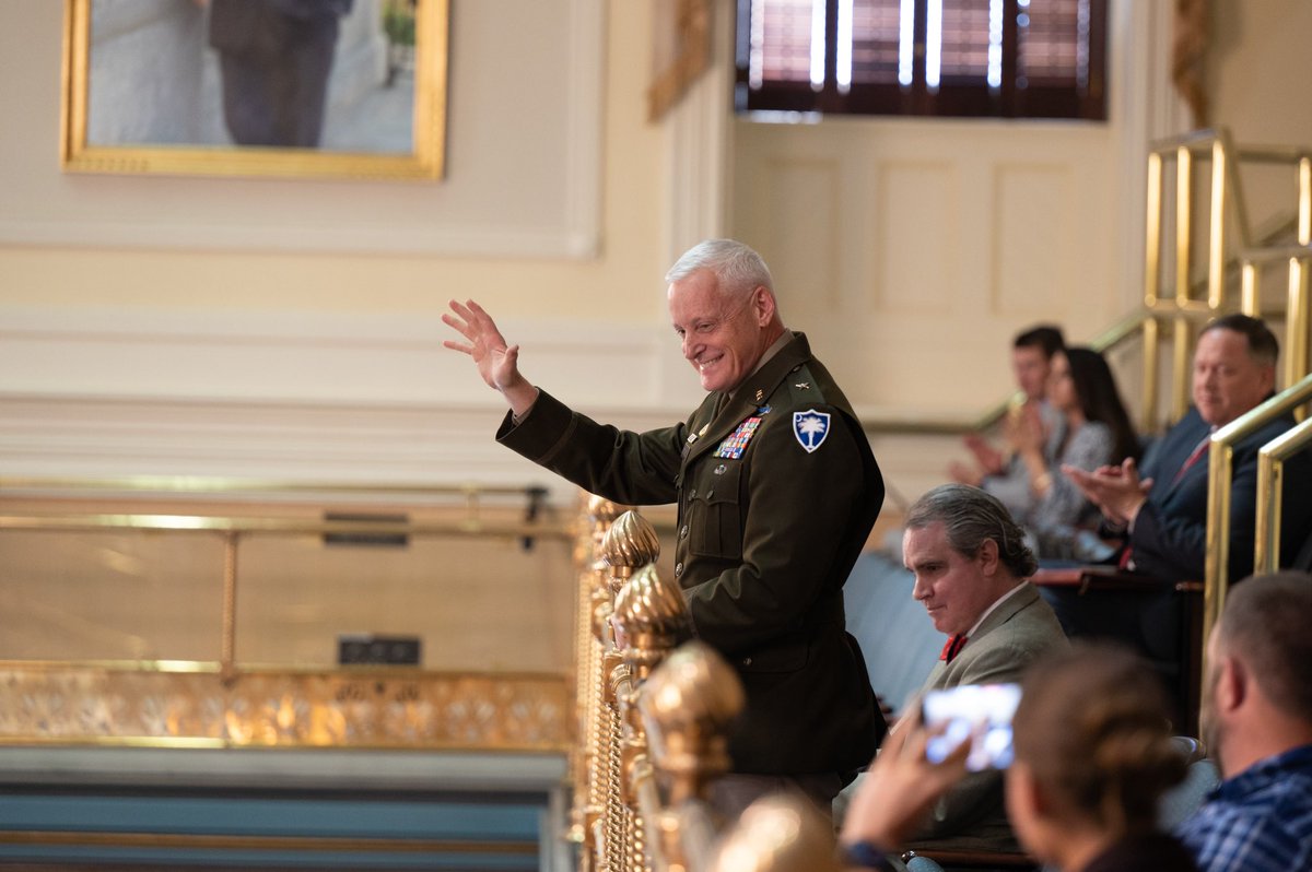 Phil_Hamby's tweet photo. A big day for our organization - BG Rob Stilwell was officially confirmed as the new Adjutant General for South Carolina! Appointed by Governor McMaster, he takes on the role of the state’s top military officer. 🇺🇸🌴 https://t.co/xjim3TDZcc