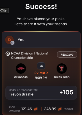 thedaybettor's tweet image. Quick $14+ with @OddsJam
Trevon Brazile Over 7.5 Rebounds - Stake $113.18 on Fanduel | Payout = $249
Under 7.5 Rebounds - Stake $121.46 on Rebet | Payout = $249
Total stake = $113.18 + $121.46 = $234.64
Total payout = $249
Profit = $14.35 (5.76% return)…
