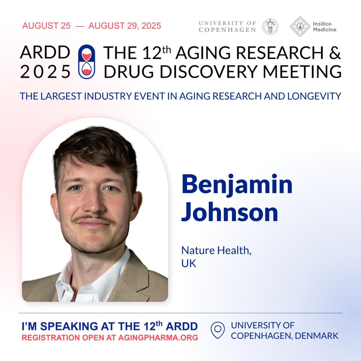 ARDD_Meeting's tweet image. Excited to welcome Ben Johnson, Chief Editor of the upcoming Nature Health journal (launching January 2026) and Senior Editor at Nature Medicine, as co-moderator of the Longevity Medicine Track at #ARDD2025, alongside Evelyne Bischof, MD, PhD.